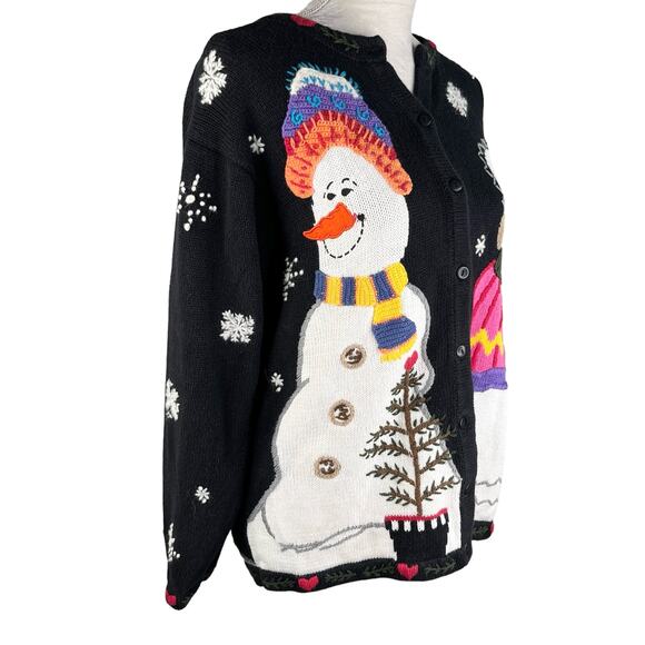 Quacker Factory Snowman Sweater M Button Down Embroidered - Picture 4 of 13